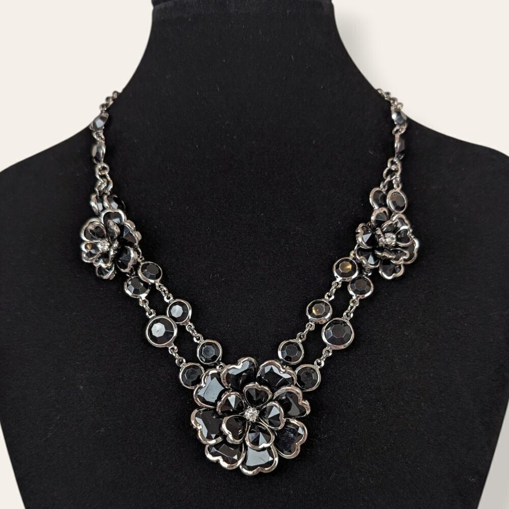 Black Floral Bezel Statement Necklace